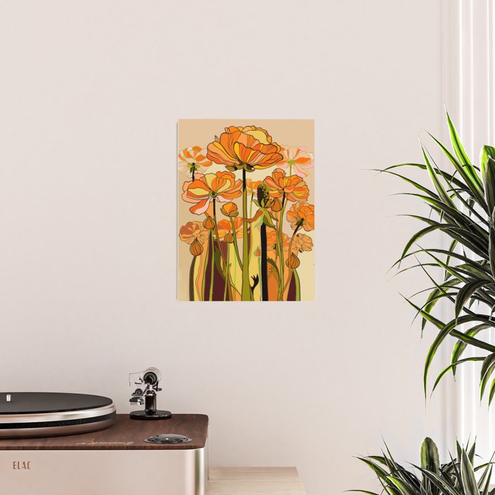 70s, Orange California poppies, mid century, 70s retro, flowers Poster Gallery Image 2