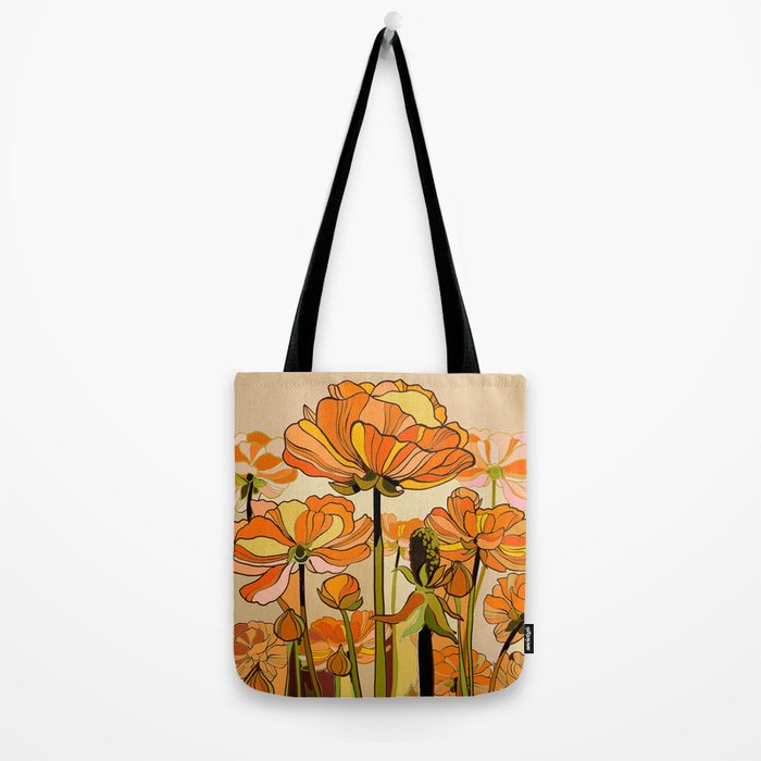 70s, Orange California poppies, mid century, 70s retro, flowers Tote Bag Gallery Image 2