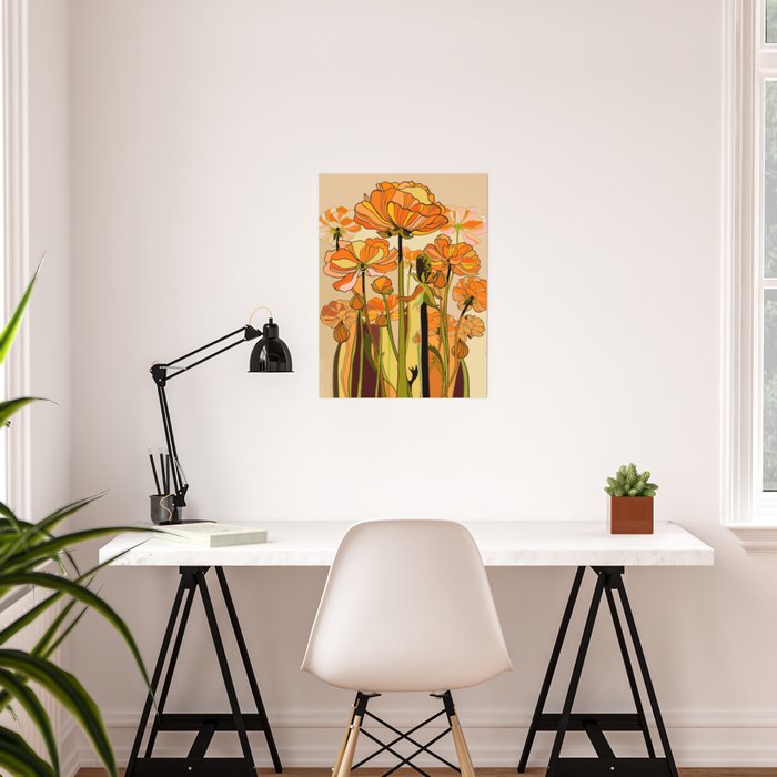 70s, Orange California poppies, mid century, 70s retro, flowers Poster Gallery Image 2