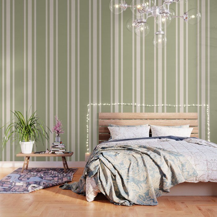 Mediterranean Ticking Stripe Sage Sand  Wallpaper Gallery Image 3