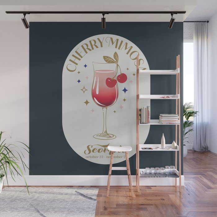Cherry Mimosa Cocktail Zodiac Sign Wall Mural Gallery Image 1