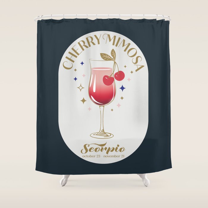 Cherry Mimosa Cocktail Zodiac Sign Shower Curtain Gallery Image 1