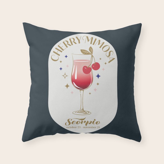 Cherry Mimosa Cocktail Zodiac Sign Throw Pillow Gallery Image 6