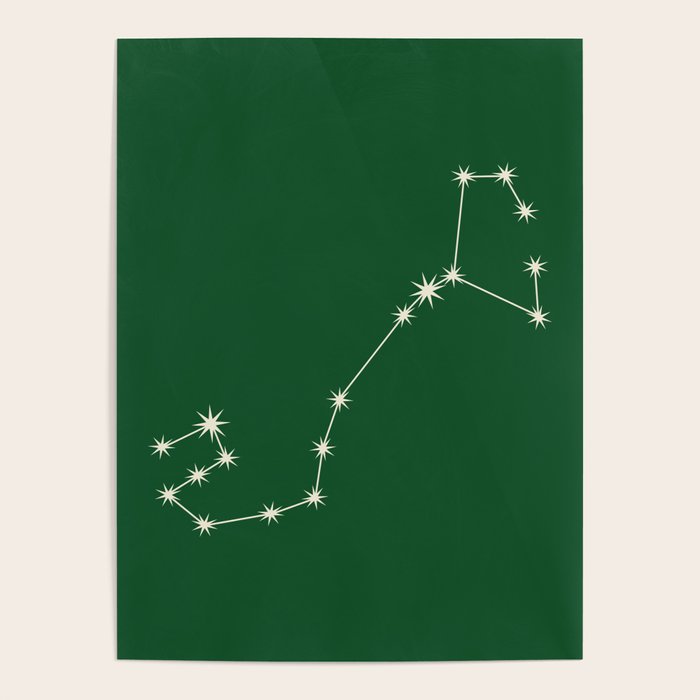 Scorpio Zodiac Star Constellation Line Art Green Poster Gallery Image 4