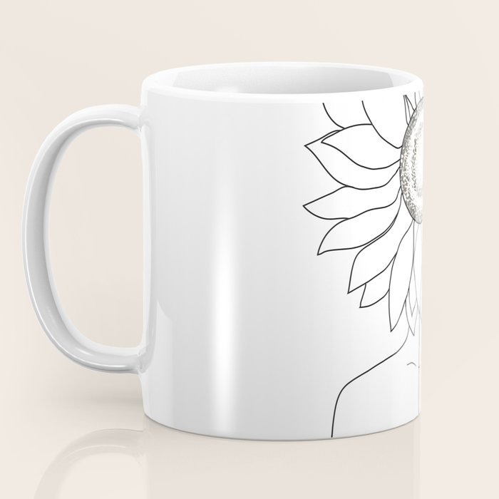 Minimalistic Line Art of Woman with Sunflower Coffee Mug Gallery Image 3