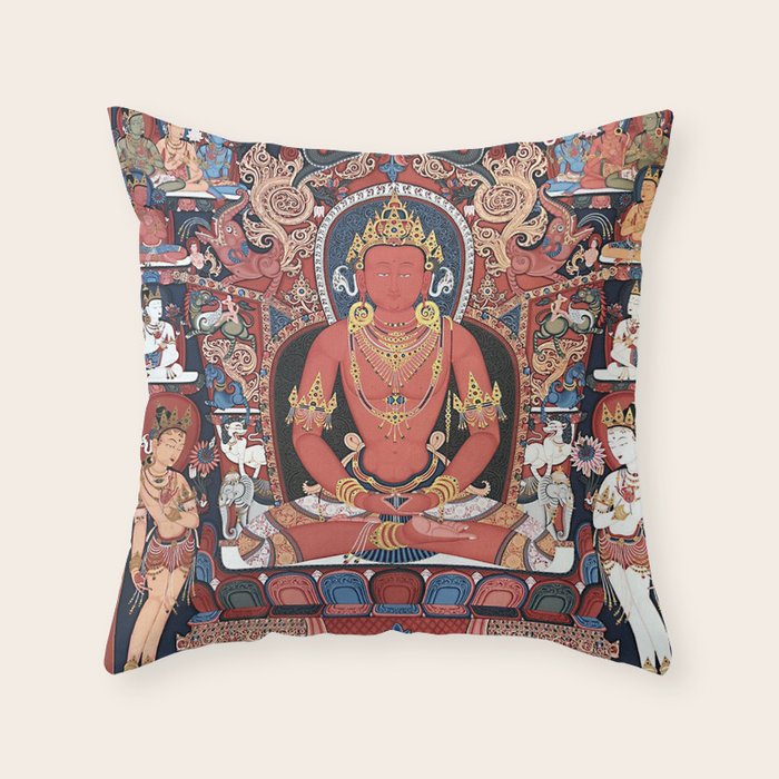 Amitabha Buddha Tibetan Buddhist Thangka Throw Pillow Gallery Image 6