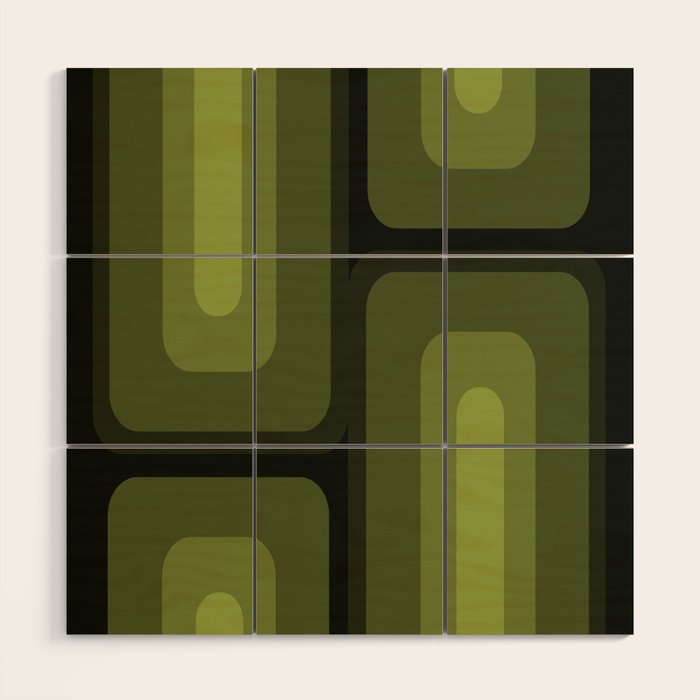 Mid Century Modern Long Rectangles Dark Olive Green Wood Wall Art Gallery Image 1