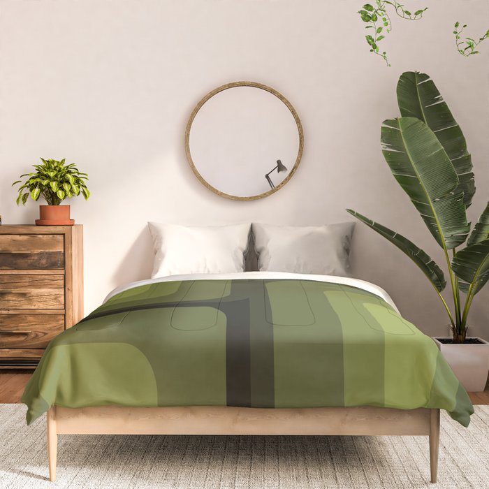 Mid Century Modern Long Rectangles Dark Olive Green Comforter Gallery Image 3