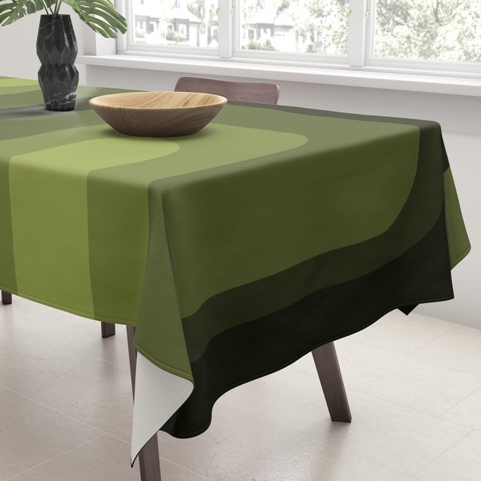 Mid Century Modern Long Rectangles Dark Olive Green Tablecloth Gallery Image 3