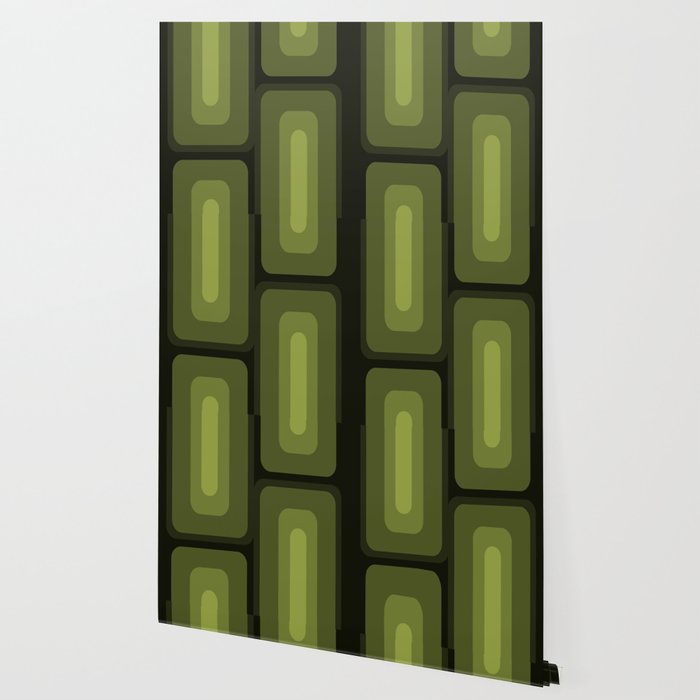 Mid Century Modern Long Rectangles Dark Olive Green Wallpaper Gallery Image 2