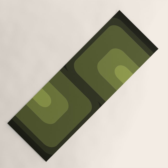 Mid Century Modern Long Rectangles Dark Olive Green Yoga Mat Gallery Image 1