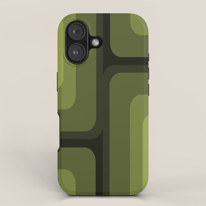 Mid Century Modern Long Rectangles Dark Olive Green iPhone Case Gallery Image 1