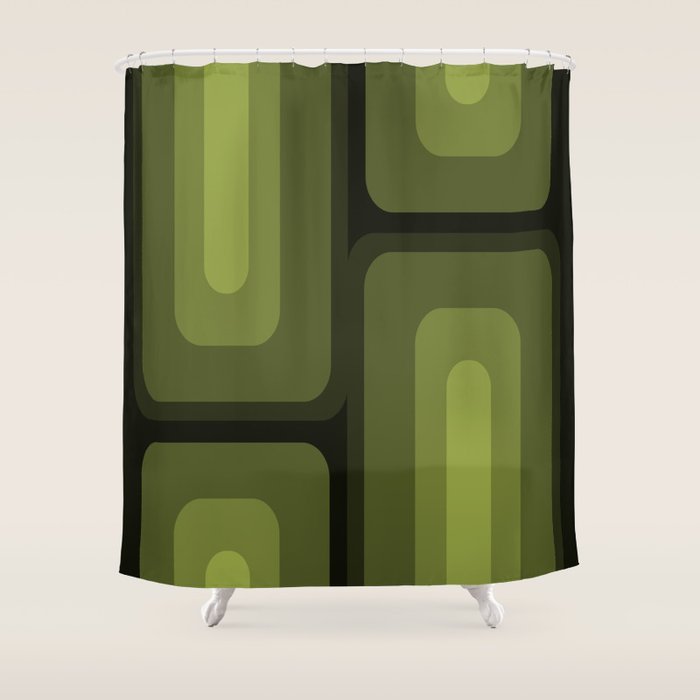 Mid Century Modern Long Rectangles Dark Olive Green Shower Curtain Gallery Image 1