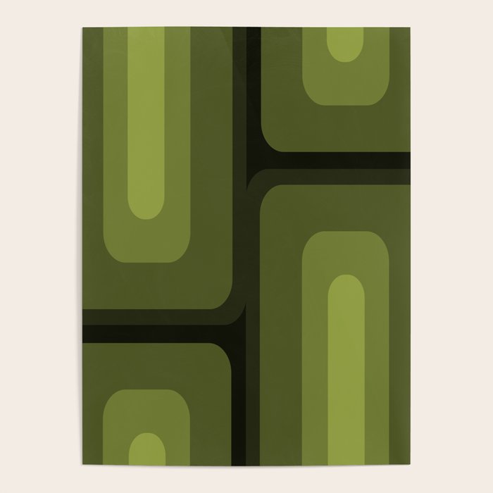 Mid Century Modern Long Rectangles Dark Olive Green Poster Gallery Image 4