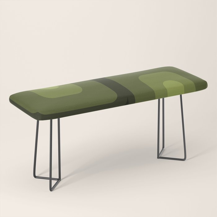Mid Century Modern Long Rectangles Dark Olive Green Bench Gallery Image 1