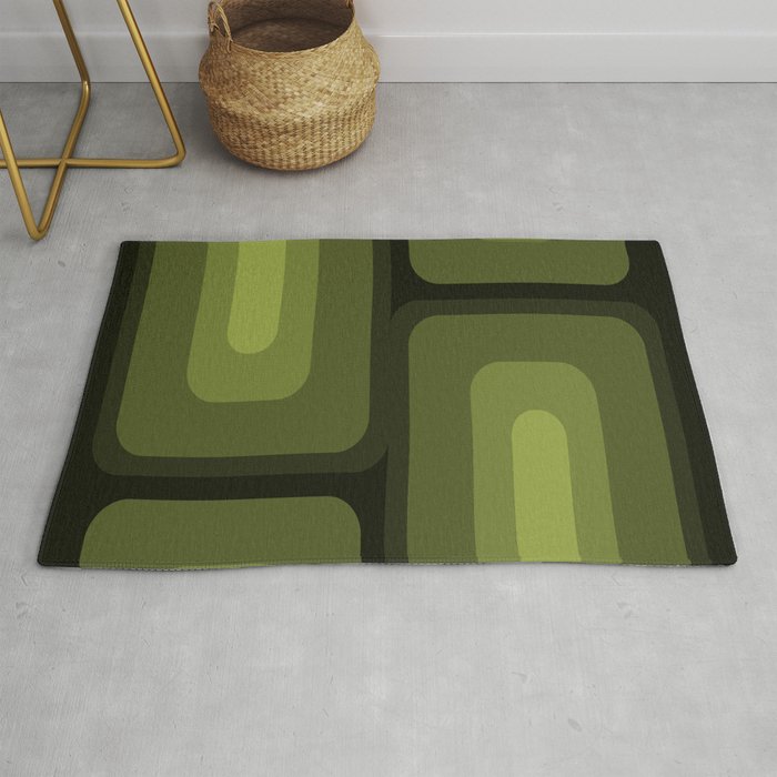 Mid Century Modern Long Rectangles Dark Olive Green Rug Gallery Image 1