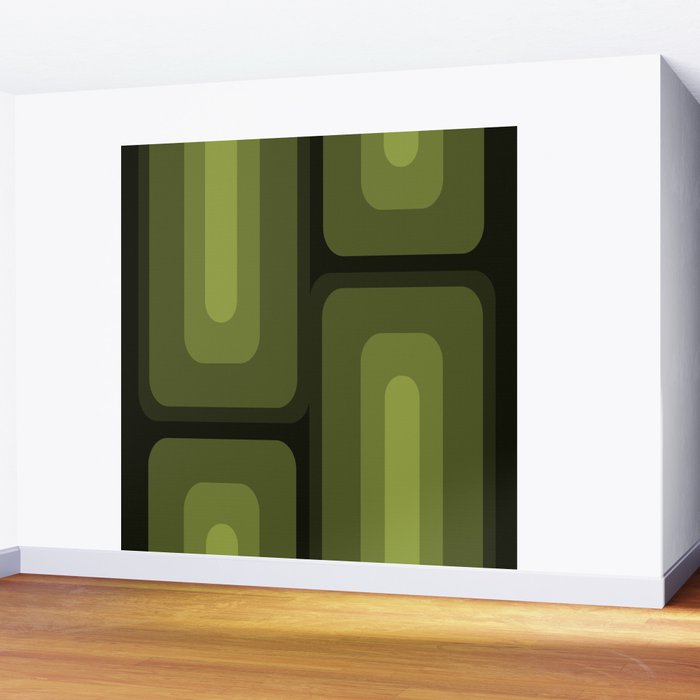 Mid Century Modern Long Rectangles Dark Olive Green Wall Mural Gallery Image 2