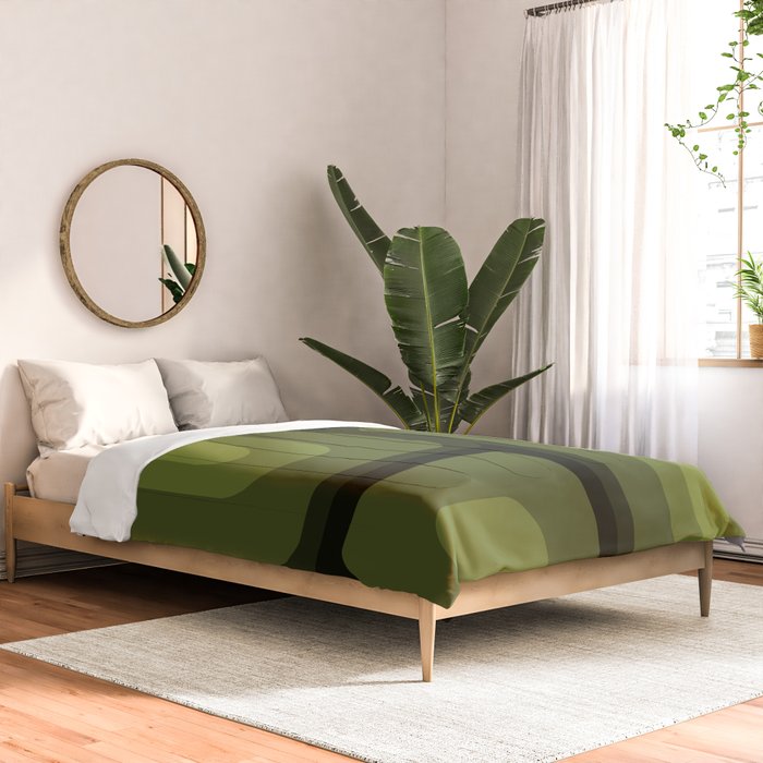 Mid Century Modern Long Rectangles Dark Olive Green Comforter Gallery Image 2