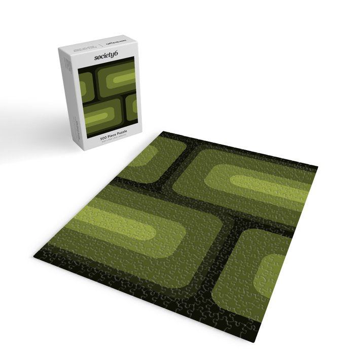 Mid Century Modern Long Rectangles Dark Olive Green Jigsaw Puzzle Gallery Image 2