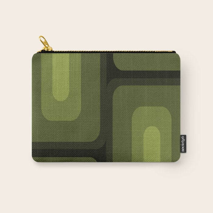 Mid Century Modern Long Rectangles Dark Olive Green Carry All Pouch Gallery Image 1