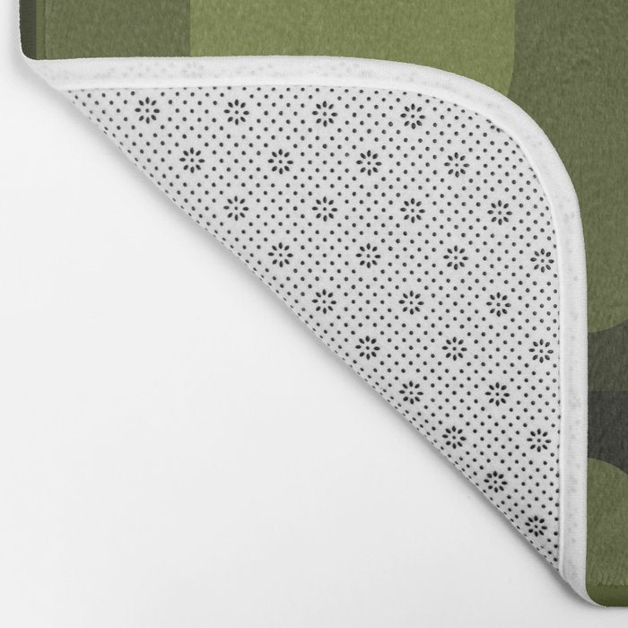 Mid Century Modern Long Rectangles Dark Olive Green Bath Mat Gallery Image 2