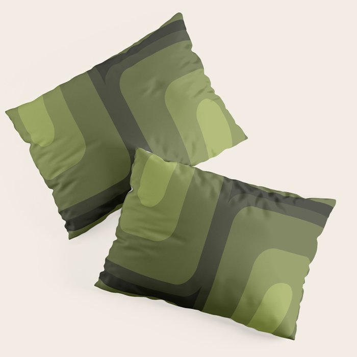 Mid Century Modern Long Rectangles Dark Olive Green Pillow Sham Gallery Image 3