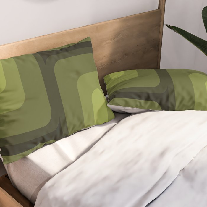 Mid Century Modern Long Rectangles Dark Olive Green Pillow Sham Gallery Image 2