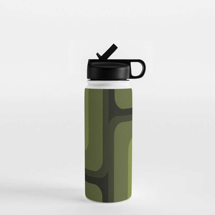 Mid Century Modern Long Rectangles Dark Olive Green Water Bottle Gallery Image 1