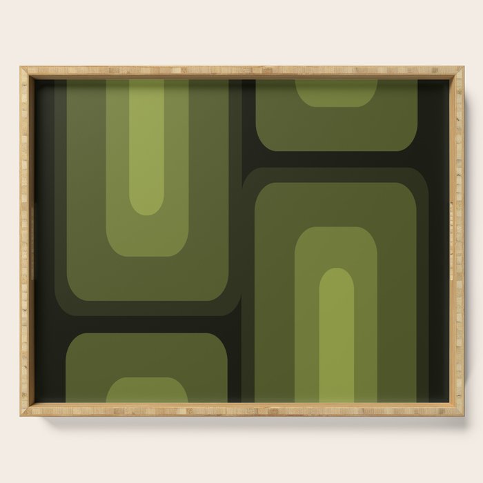 Mid Century Modern Long Rectangles Dark Olive Green Serving Tray Gallery Image 1