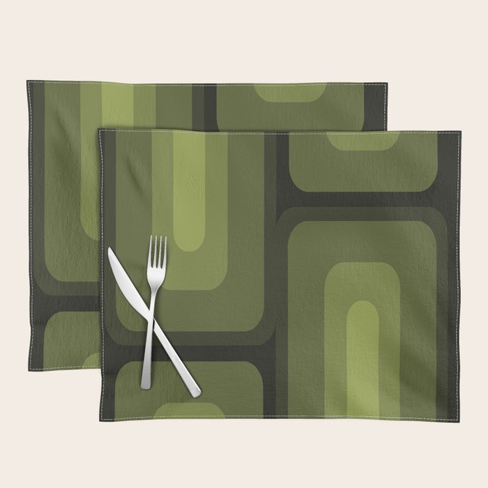 Mid Century Modern Long Rectangles Dark Olive Green Placemat Gallery Image 1