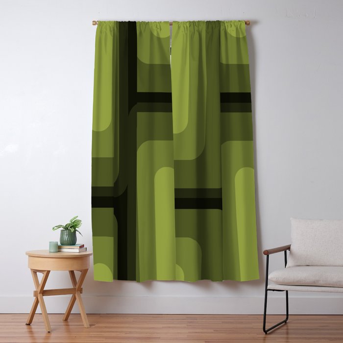 Mid Century Modern Long Rectangles Dark Olive Green Window Curtain Gallery Image 5