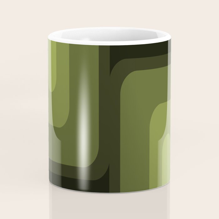 Mid Century Modern Long Rectangles Dark Olive Green Coffee Mug Gallery Image 4