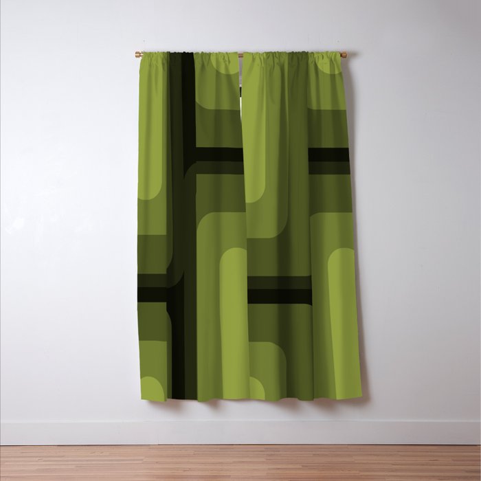 Mid Century Modern Long Rectangles Dark Olive Green Window Curtain Gallery Image 3