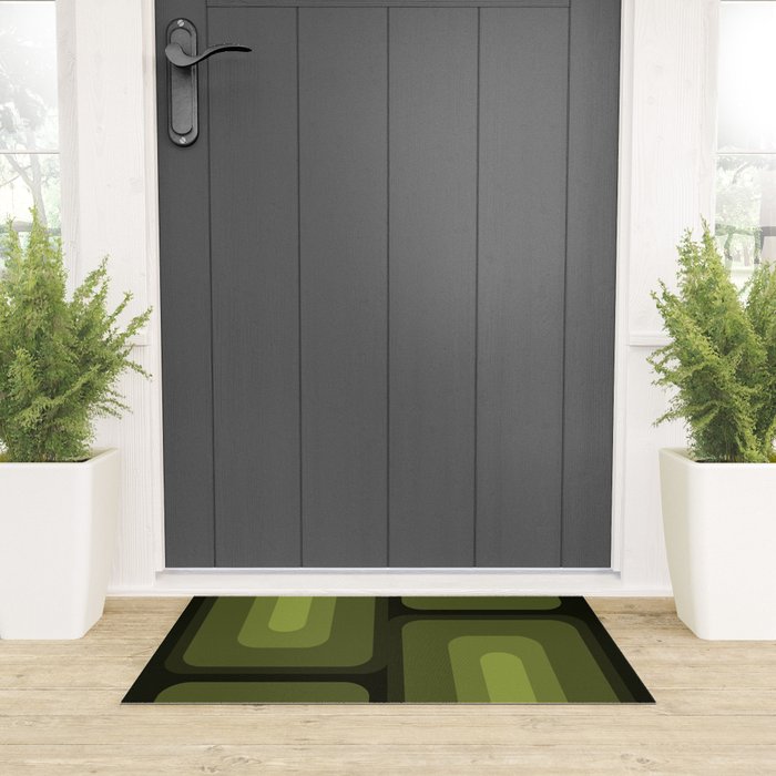 Mid Century Modern Long Rectangles Dark Olive Green Welcome Mat Gallery Image 3