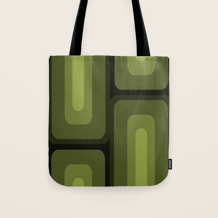 Mid Century Modern Long Rectangles Dark Olive Green Tote Bag Gallery Image 1