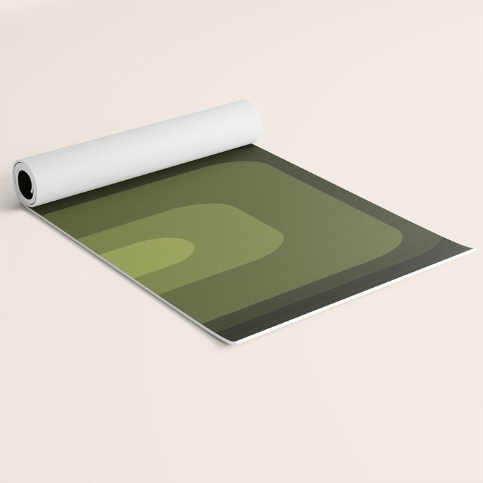 Mid Century Modern Long Rectangles Dark Olive Green Yoga Mat Gallery Image 2