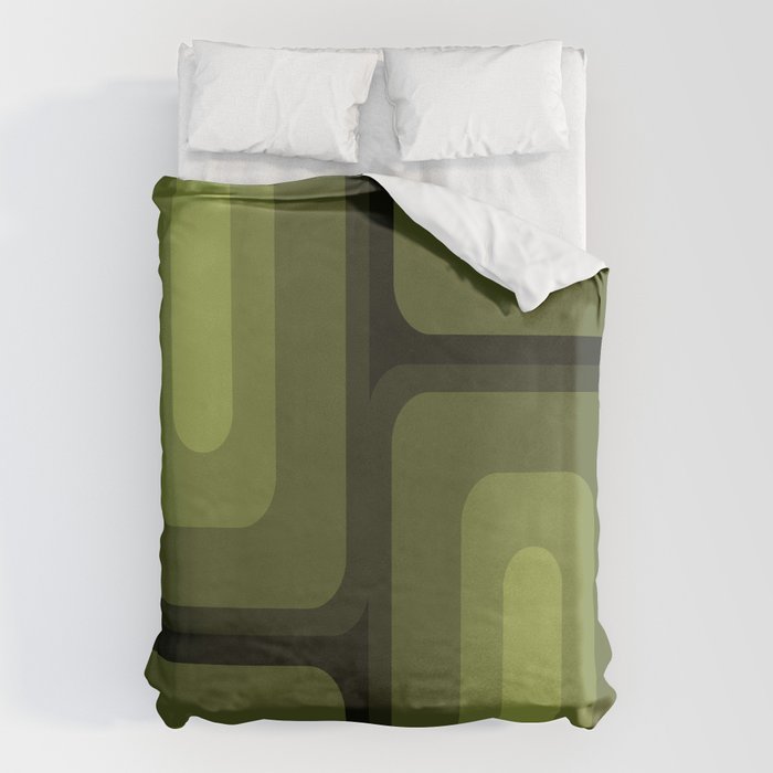 Mid Century Modern Long Rectangles Dark Olive Green Duvet Cover Gallery Image 6