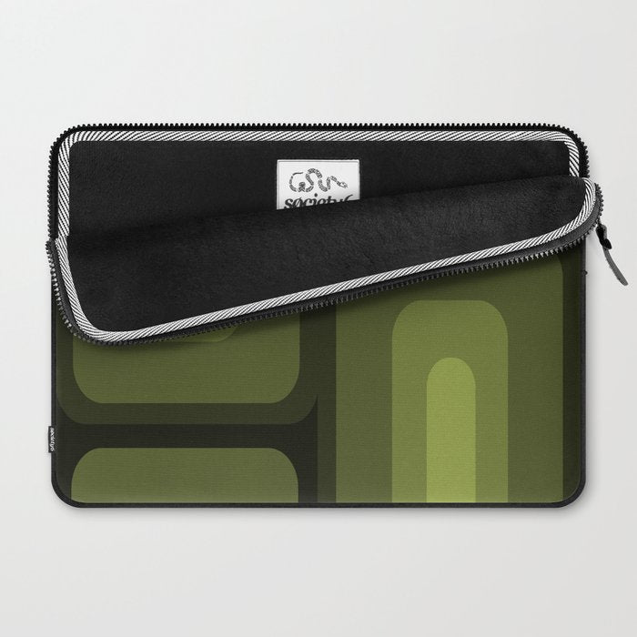Mid Century Modern Long Rectangles Dark Olive Green Laptop Sleeve Gallery Image 2