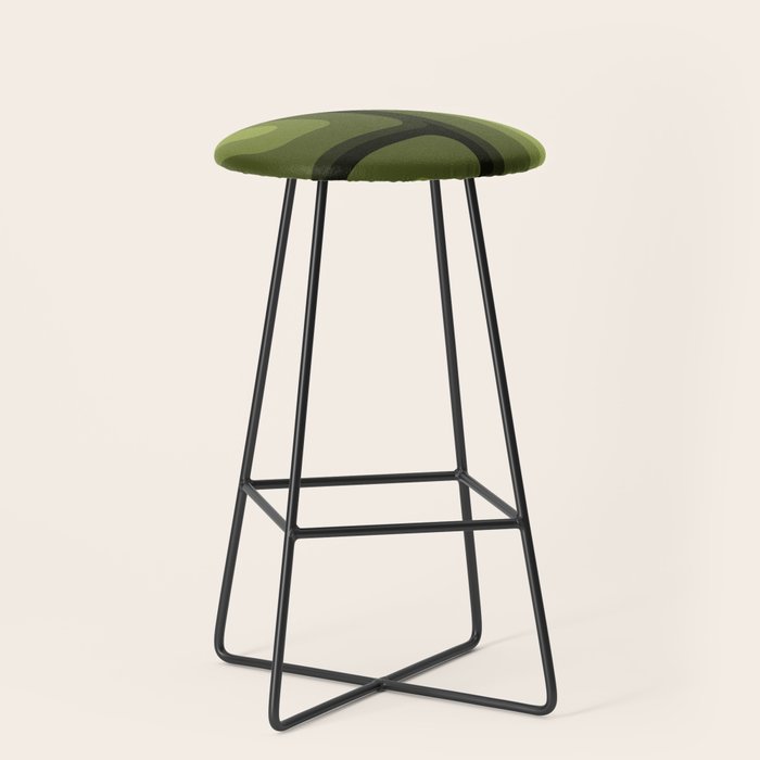 Mid Century Modern Long Rectangles Dark Olive Green Stool Gallery Image 1