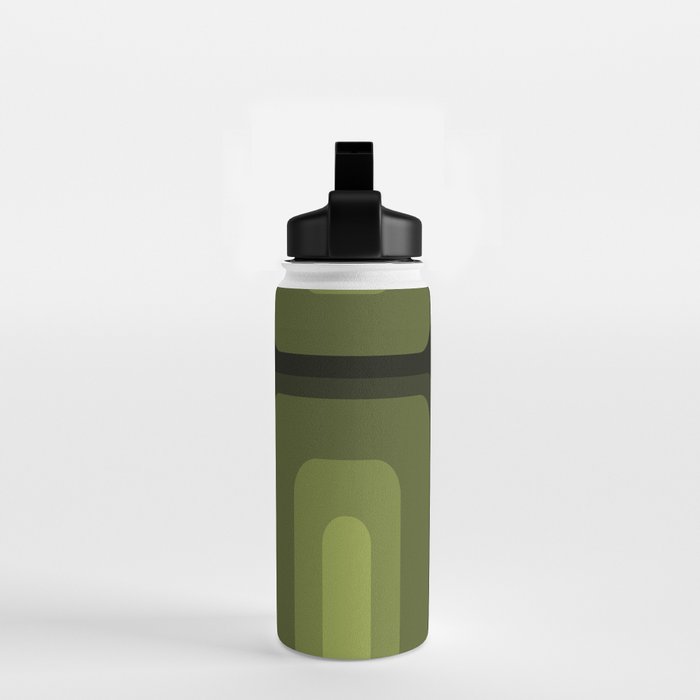 Mid Century Modern Long Rectangles Dark Olive Green Water Bottle Gallery Image 2