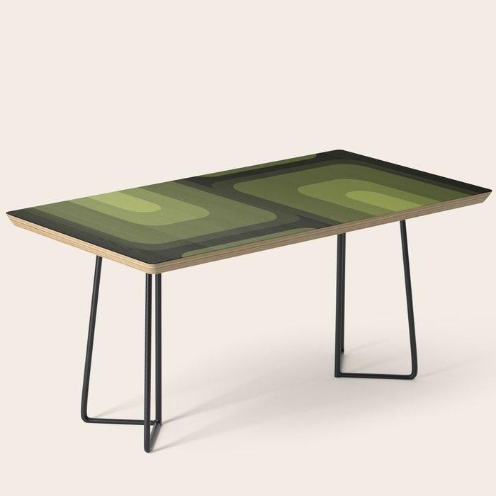 Mid Century Modern Long Rectangles Dark Olive Green Coffee Table Gallery Image 1