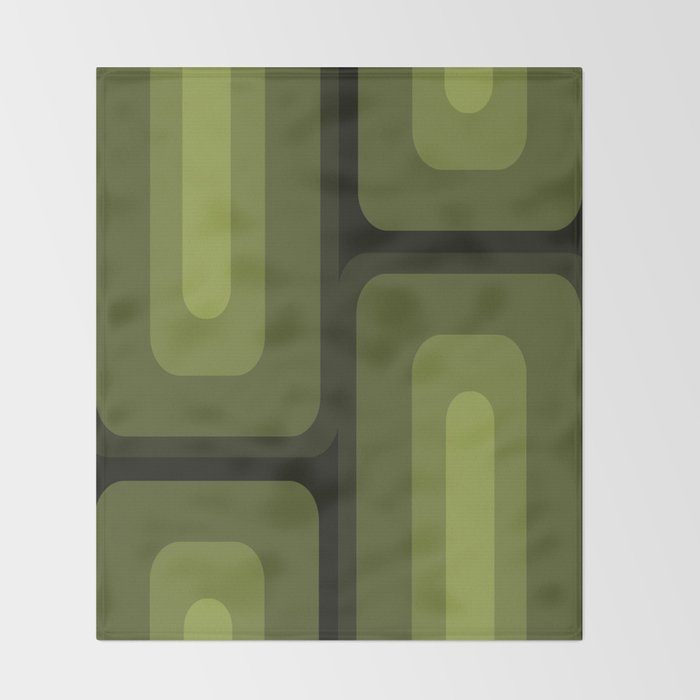 Mid Century Modern Long Rectangles Dark Olive Green Throw Blanket Gallery Image 2