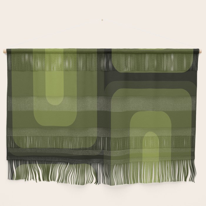 Mid Century Modern Long Rectangles Dark Olive Green Wall Hanging Gallery Image 1