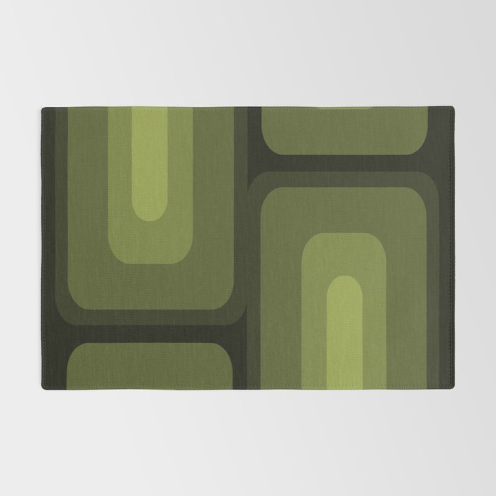 Mid Century Modern Long Rectangles Dark Olive Green Rug Gallery Image 2