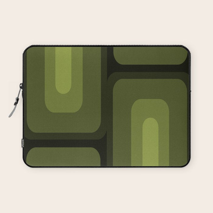 Mid Century Modern Long Rectangles Dark Olive Green Laptop Sleeve Gallery Image 1