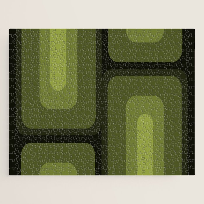 Mid Century Modern Long Rectangles Dark Olive Green Jigsaw Puzzle Gallery Image 1
