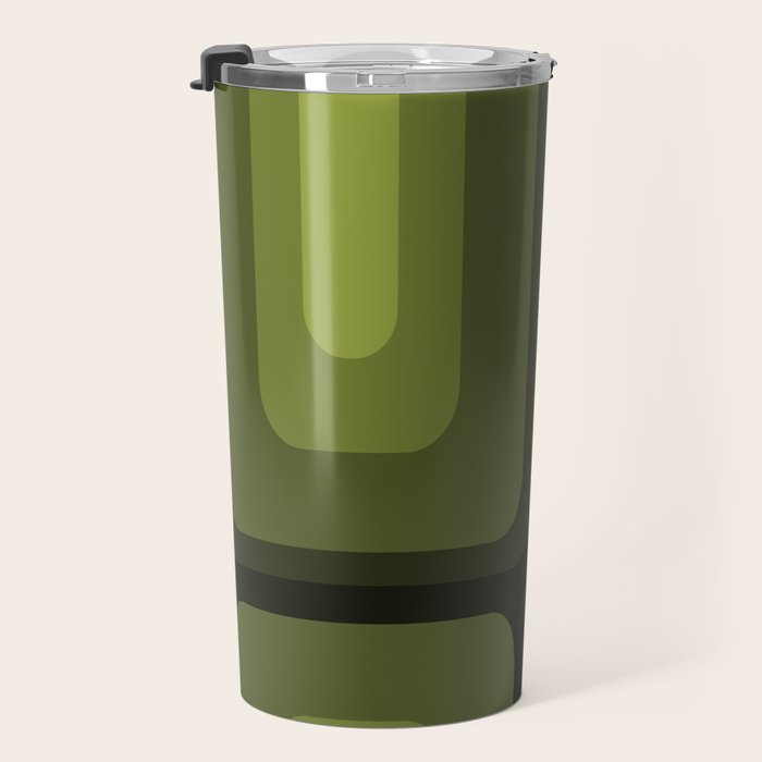 Mid Century Modern Long Rectangles Dark Olive Green Travel Mug Gallery Image 3