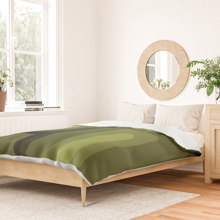 Mid Century Modern Long Rectangles Dark Olive Green Duvet Cover Gallery Image 2