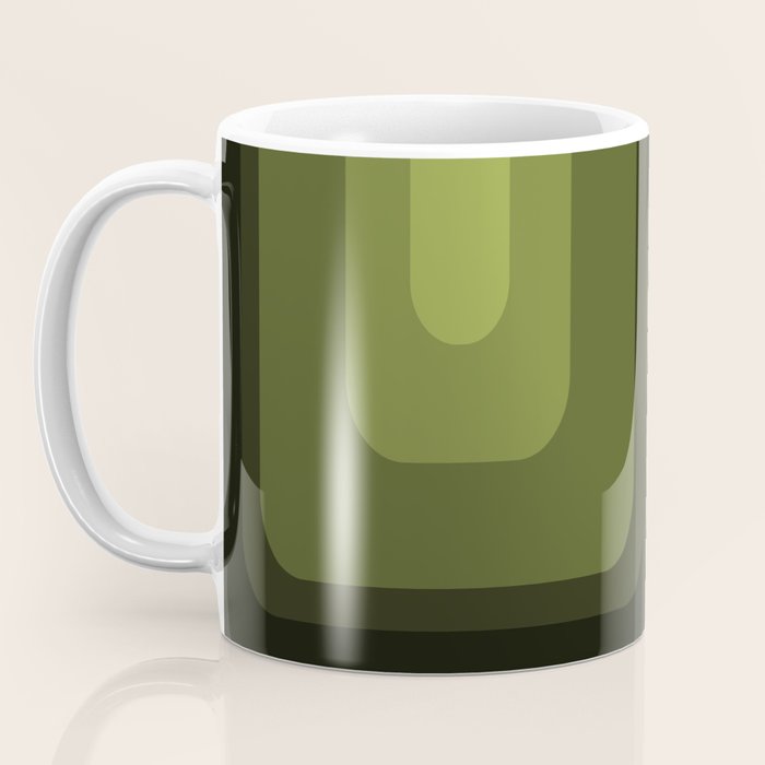 Mid Century Modern Long Rectangles Dark Olive Green Coffee Mug Gallery Image 3