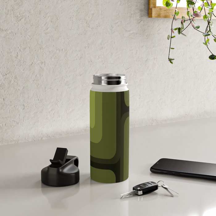 Mid Century Modern Long Rectangles Dark Olive Green Water Bottle Gallery Image 4